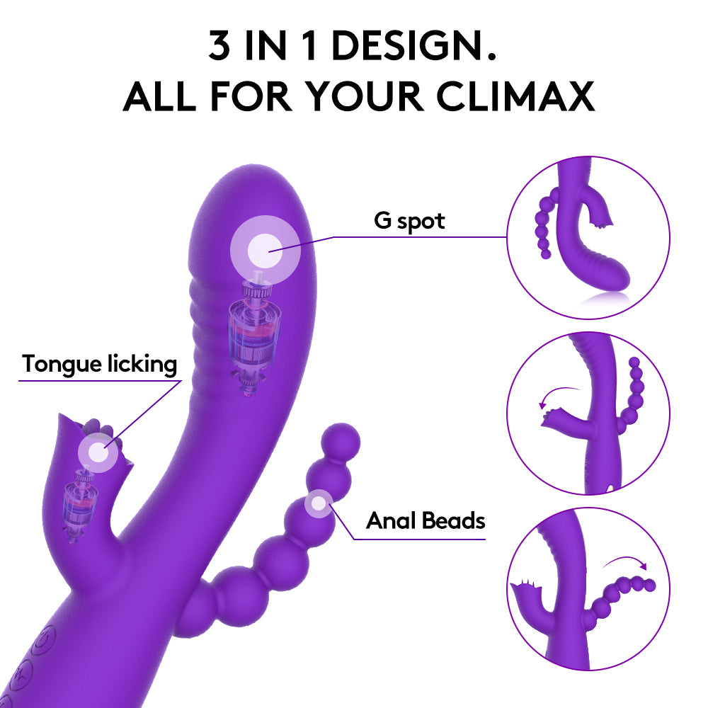 Color Changing Licking 3 in 1 Vibrator With Anal Plug